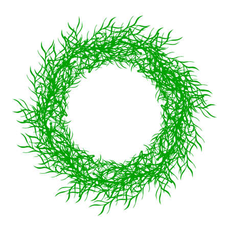 Hand drawn vector green floral rustic circle wreaths with plant leaves and branches on white backgroundのイラスト素材