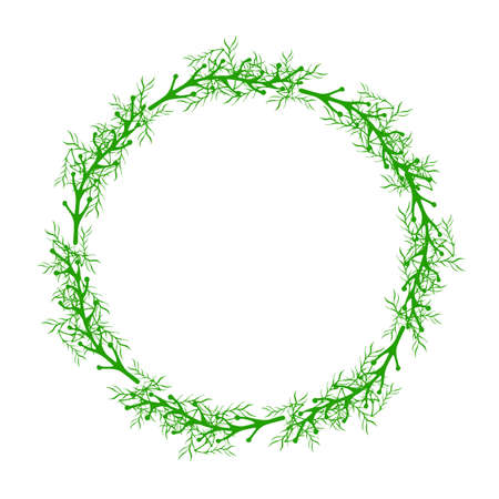 Hand drawn vector green floral rustic circle wreaths with plant leaves and branches on white backgroundのイラスト素材