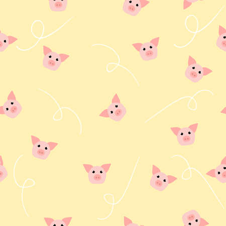 Seamless pattern with pigs on beige background. Vector illustrationのイラスト素材