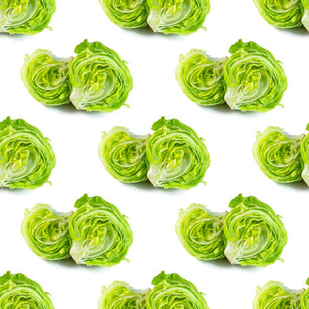 Fresh green iceberg lettuce salad leaves seamless repeat pattern on white background.の写真素材