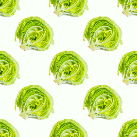 Fresh green iceberg lettuce salad leaves seamless repeat pattern on white background.の写真素材