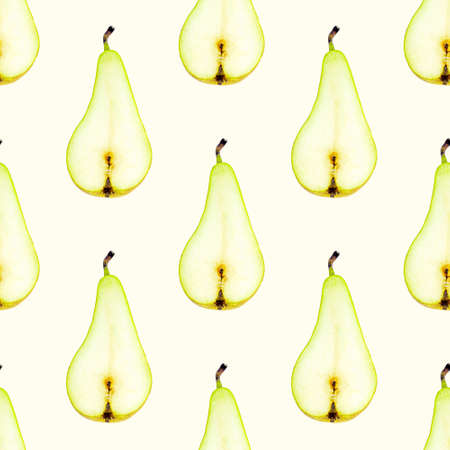 Green whole pear repeat seamless pattern on light background.の写真素材