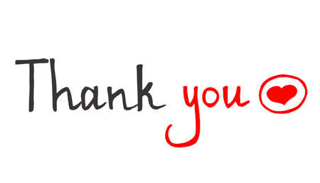 Black and red handwritten words Thank you with heart sign vector illustration as a decorative element for greeting cardsのイラスト素材