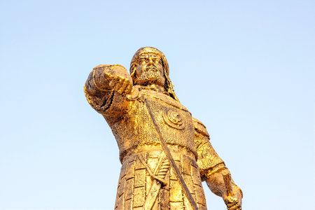 DUSHANBE, TAJIKISTAN - JULY 2, 2022: The bronze statue of Mahmud Tarabi the leader of the uprising in Bukhara against the sadrs in 1238 (the movement of Mahmud Tarabi).のeditorial素材