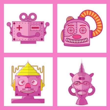 Pink Tin Toy Robot Head new design.のイラスト素材