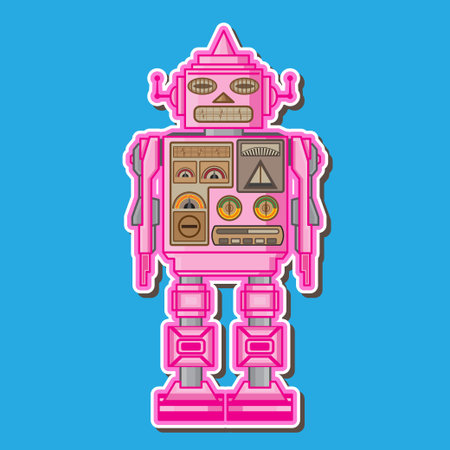 Pink Retro Cute Robot toy Designのイラスト素材