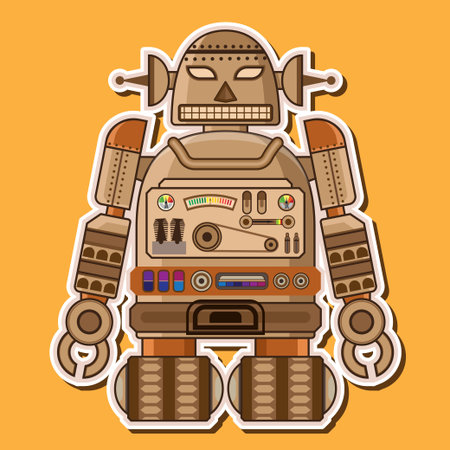 Wood Cute Robot Machine Toys Designのイラスト素材