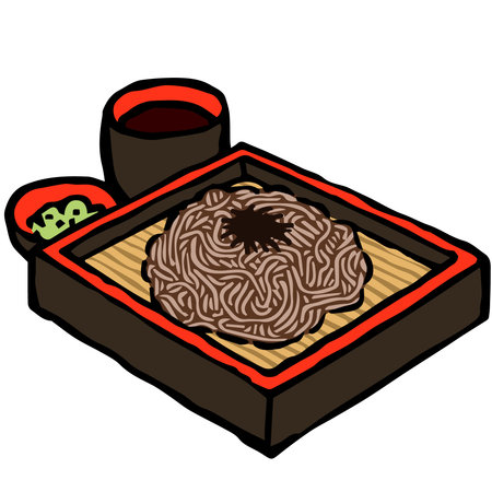 Illustration of Zaru Soba: Illustration like woodblock print