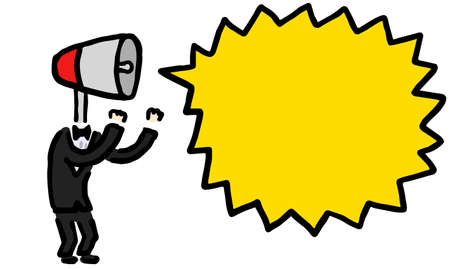 Megaphone head man shouting  : Hand drawn vector illustration like woodblock printのイラスト素材