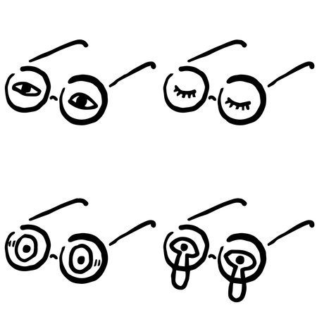 Eyeglasses with Human Eyes: Doodle Icon, Hand drawn vector Icon like woodblock print