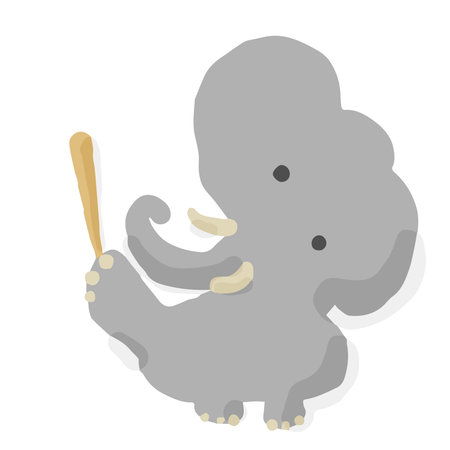 Baseball Batter 06 Elephant; Hand drawn vector illustrator like woodblock printのイラスト素材