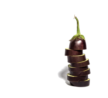 Sliced eggplant isolated on white. Copy spaceの写真素材