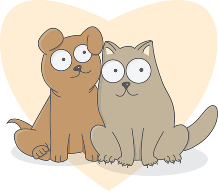 Cartoon Cat and Dog Sitting Togetherのイラスト素材
