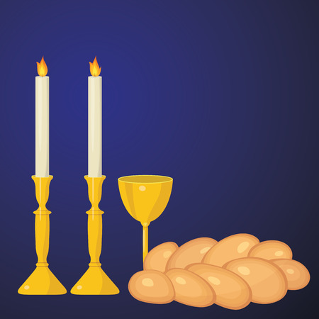 Shabbat candles, kiddush cup and challah.のイラスト素材