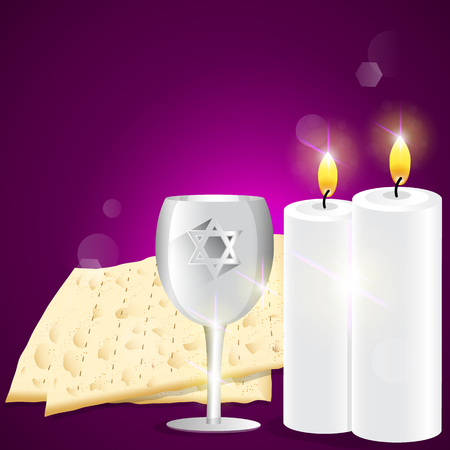 Illustration of candles and kiddush cup with matzot.のイラスト素材