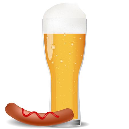 Illustration of glass cold beer with sausage.のイラスト素材