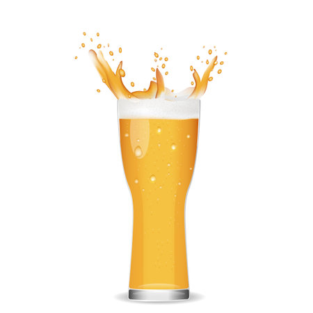 Illustration of glass cold beer.splashing beer on white background.のイラスト素材