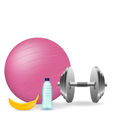 Illustration of different fitness items on a white background.のイラスト素材