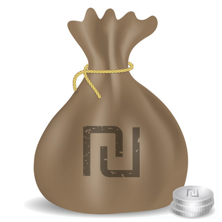Money bag icon with Israeli Shekel symbol and coins.のイラスト素材