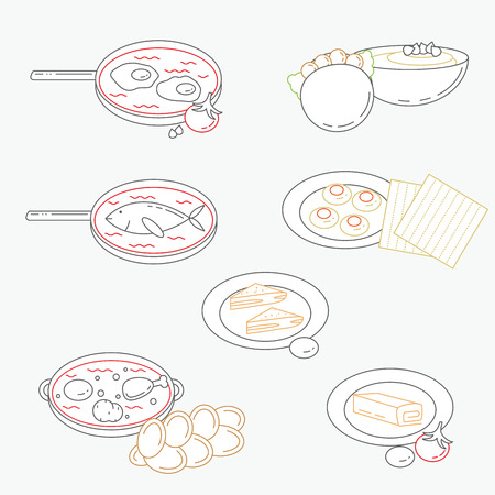 Illustration of line Israeli culture food icons with flat design.のイラスト素材