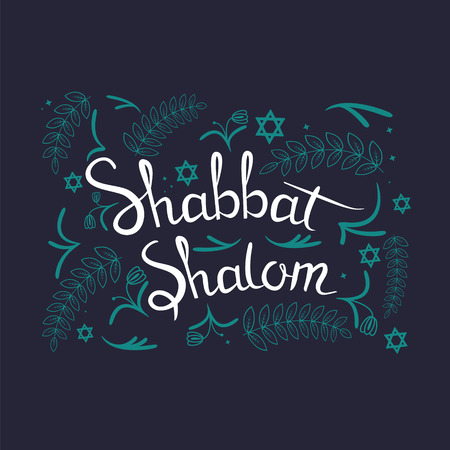 lettering with text "Shabbat shalom". Typographical design element for jewish holiday shabbat.のイラスト素材
