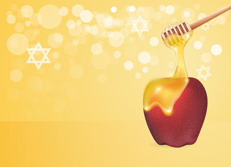 Traditional apple and honey isolated. Design element for Rosh Hashanah (Jewish New Year).のイラスト素材