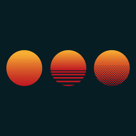 Sunset icon. Orange sun symbol. Black background design. Dot pattern detail. EPS 10.のイラスト素材