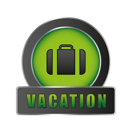Vacation button icon. Suitcase travel symbol. Holiday journey element. Green round icon. EPS 10.のイラスト素材
