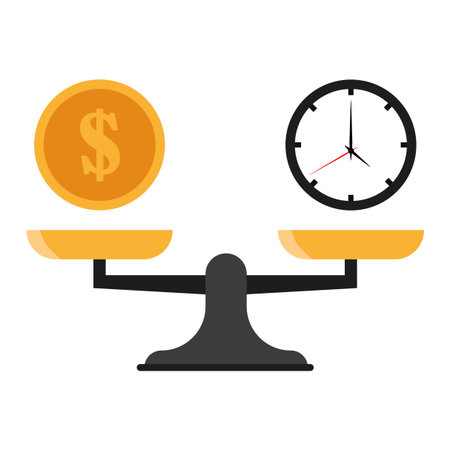 Time money scale. Business balance concept. Work life balance. Vector illustration asset. EPS 10.のイラスト素材