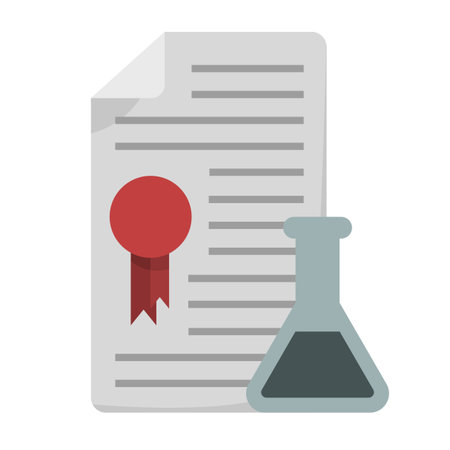 Diploma science certificate. Lab flask illustration. Official document Vector. Research result paper. EPS 10.のイラスト素材