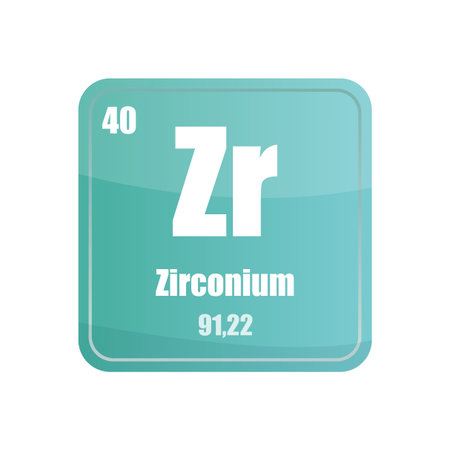 Zirconium chemical element tile. Atomic number forty. Zr sign Vector icon. Aqua blue square shape. EPS 10.のイラスト素材