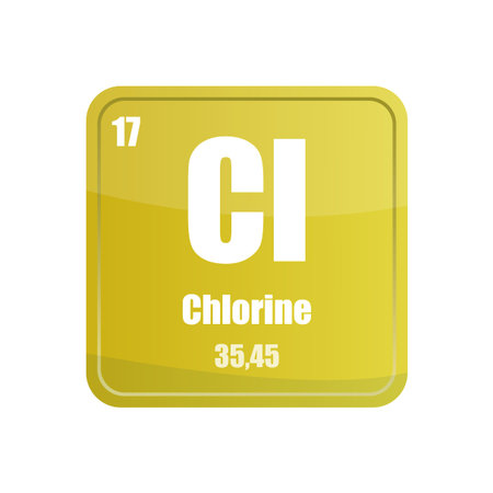 Chlorine chemical element tile. Atomic number seventeen. Cl sign Vector icon. Lime yellow square shape. EPS 10.のイラスト素材