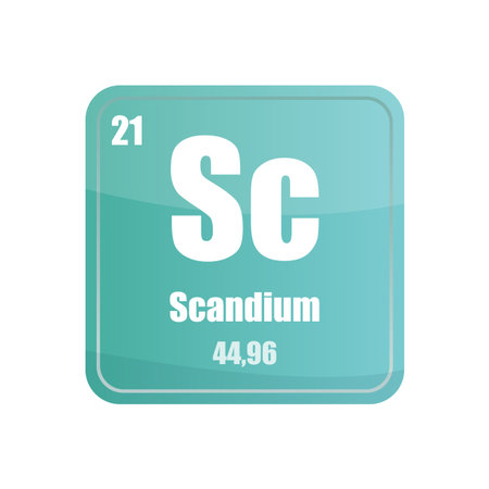 Scandium chemical element tile. Atomic number twenty one. Sc sign Vector icon. Mint blue square shape. EPS 10.のイラスト素材