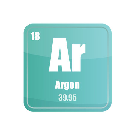 Argon chemical element tile. Atomic number eighteen. AR sign Vector icon. Aqua blue square shape. EPS 10.のイラスト素材