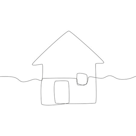 Continuous line drawing. House building illustration. Minimalist home symbol. Vector residential art. EPS 10.のイラスト素材