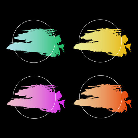 Abstract brush stroke set. Grunge paint blotches. Circle framed Vector element. Artistic color splashes. EPS 10.のイラスト素材