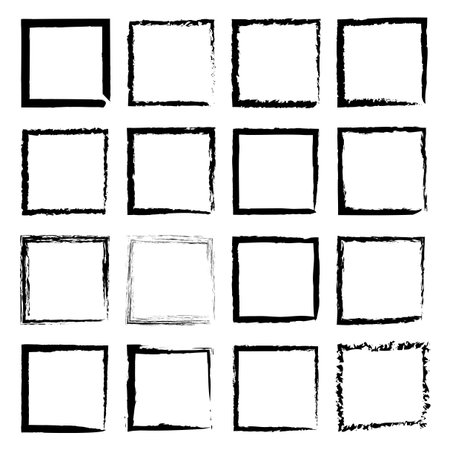 Black square frames. Grunge outline grid. Vector ink border. Abstract rough pattern. EPS 10.のイラスト素材