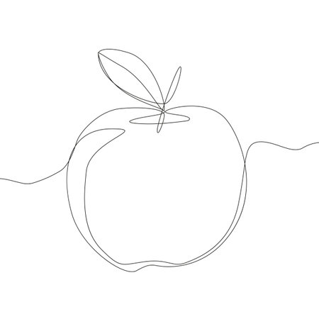 Apple fruit illustration. One continuous line drawing. Minimalistic organic food. Vector abstract artwork. EPS 10.のイラスト素材