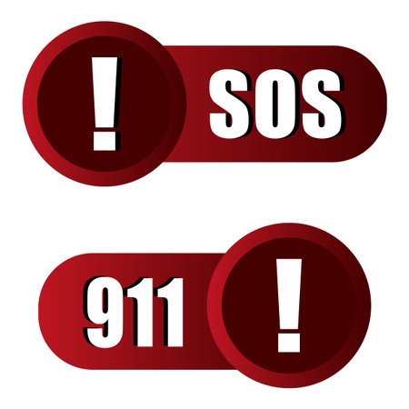 SOS emergency icon. Nine eleven button. Two rescue buttons. Vector alert signs. EPS 10.のイラスト素材