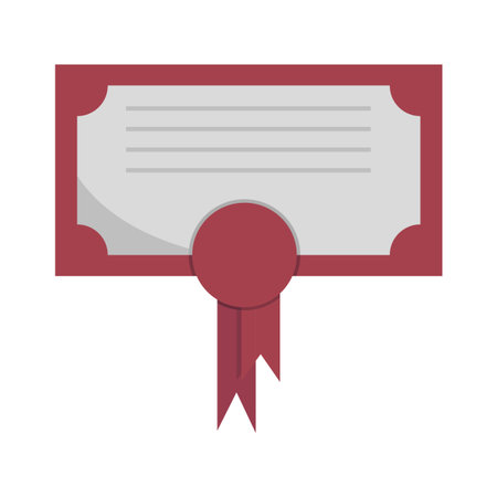 Official diploma scroll. Graduation certificate Vector. Document award symbol. Red ribbon seal. EPS 10.のイラスト素材