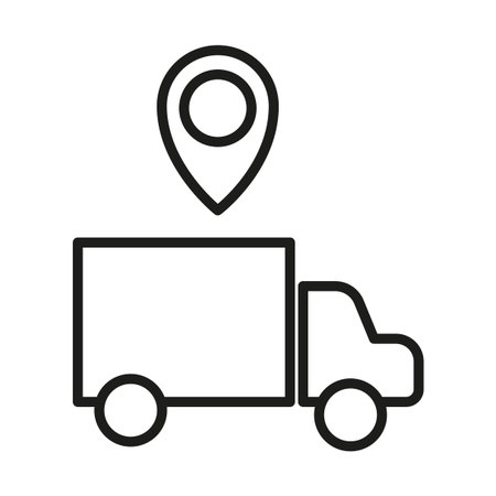 Delivery truck icon. Location tracking symbol. Logistics transport Vector map. Shipping service pinpoint.のイラスト素材