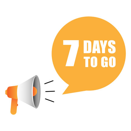 Megaphone sales announcement. Seven days left. Orange yellow bubble. Vector promotion illustration.のイラスト素材
