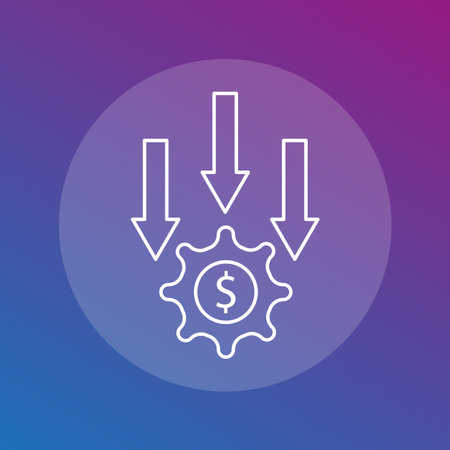 Financial income expenses. Gear economy Vector. Money dollar control. Business optimization symbolのイラスト素材