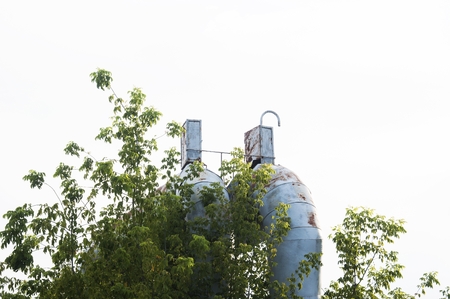 fragment of steel industrial pipes transporting gasの写真素材