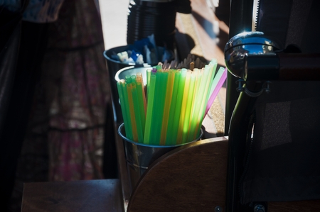 straws in different colors on local baazarの写真素材