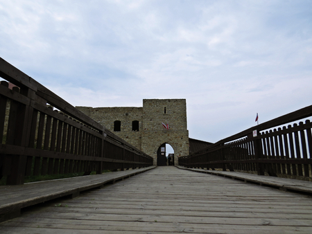 Entrance over Bridge to a Medieval Castle Tower with Gateのeditorial素材