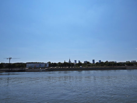 Warsaw Business City Skyscrapers Panorama as Seen from Vistula River, Warsaw, Poland, May 2018の写真素材