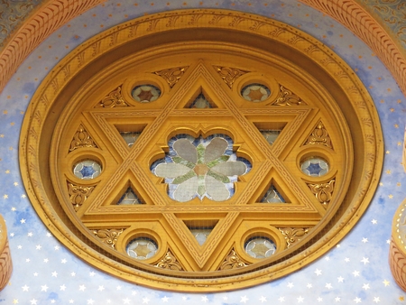 Ornaments on an Entrance to Jewish Jerusalem Synagogue in Prague, Czech Republic, June 2018の写真素材