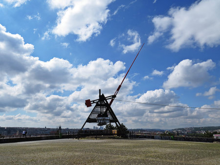 Modern Prague Metronome Monument and a Scenic View Point Tourist Attraction, Prague, Czech Republic,...