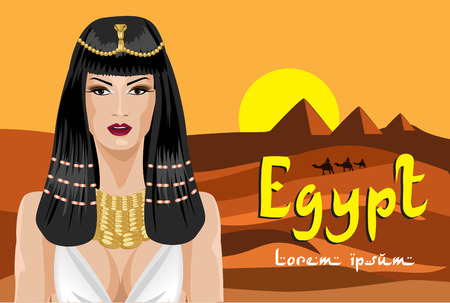 Portrait of the  Egyptian woman. Background desert.のイラスト素材
